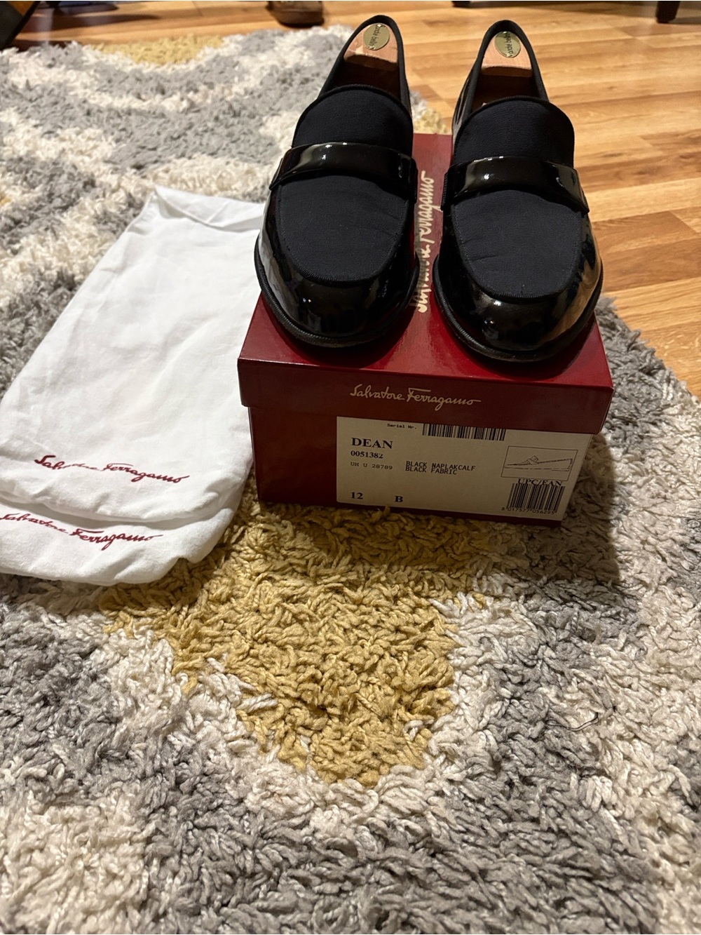 Salvatore Ferragamo Dean Black Patent Leather & Fabric Loafers
